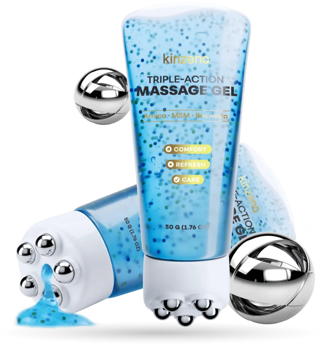 Kinzeno Triple-Action Massage Gel with roller applicator